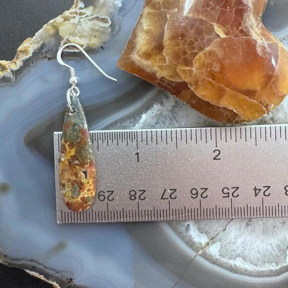 Sterling Elongated Teardrop Red Marcasite Slab Dangle Earrings For Women #226 - Picture 9 of 10